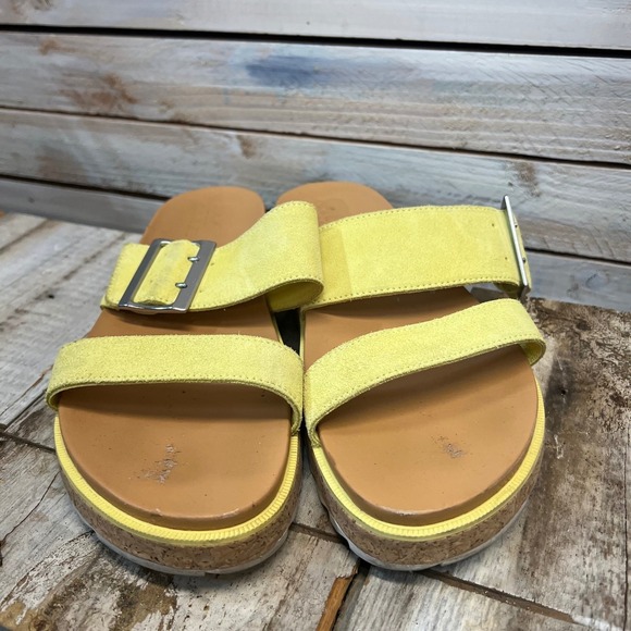 Sorel Roaming Slide Yellow Suede Platform Buckle Sandals Women's Size 10.5 - Picture 3 of 9